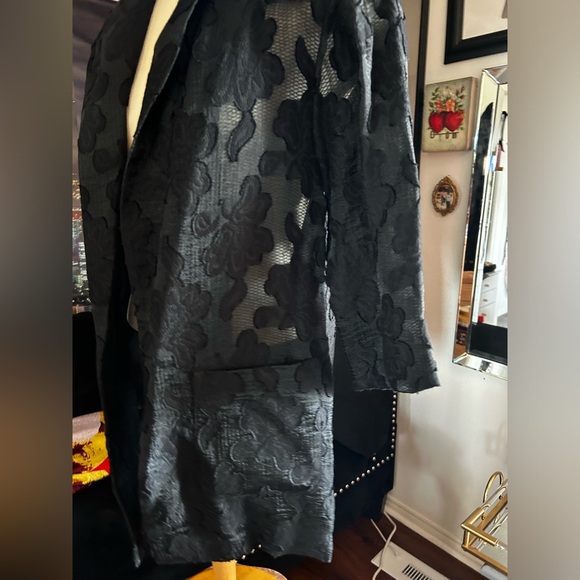 Topshop Black Blazer Sheer with Rose Print - Picture 3 of 5